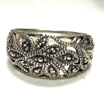 Vintage 925 Sterling Silver Marcasite Filigree Band Ring Size 7