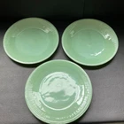 3 Vintage Fire King Jadeite Oven Ware Jane Ray pattern 9 inch dinner plates