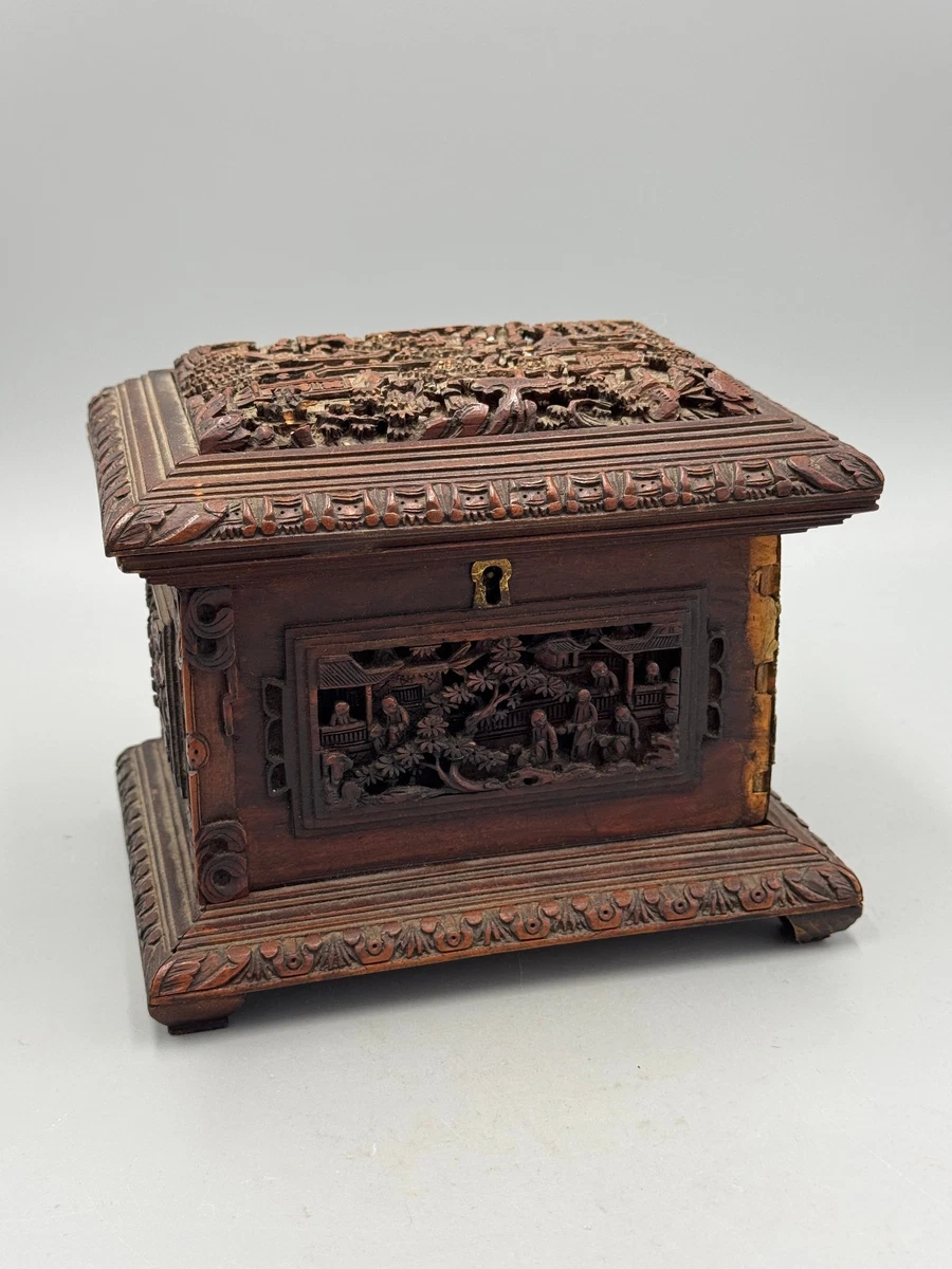 中式木雕在中式古董盒子| eBay