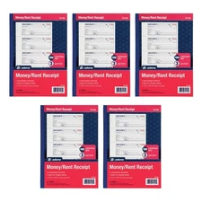 Adams Money & Rent Receipt Books, 3-Part Carbonless, 7-5/8" x 10-7/8", 5-Pack