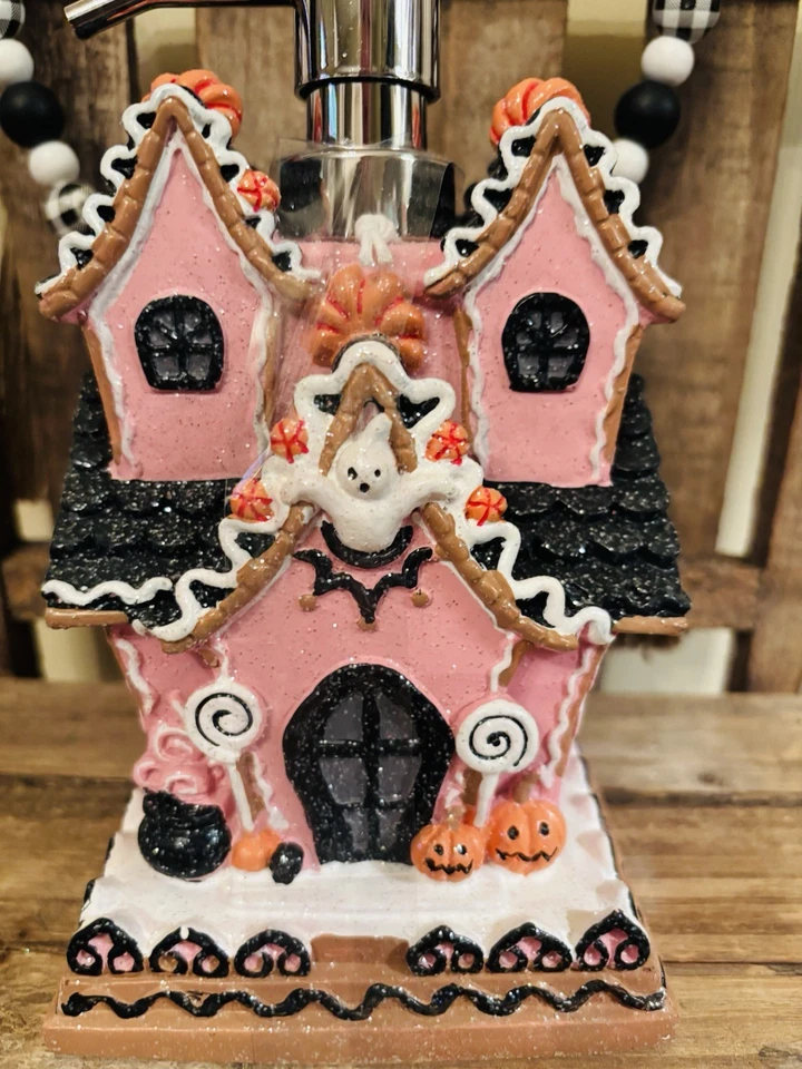 NWT Halloween Pink Gingerbread Haunted House Soap Dispenser - Image 2 of 4