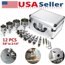 12Pcs Carbide Hole Saw Kit 5/8" To 2-1/4" Carbide Hole Saw Set For Metal Cutting
