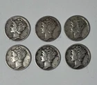 6x Mercury Dimes 1944 Lot Various Grades Circulated Philadelphia Mint 90% Silver