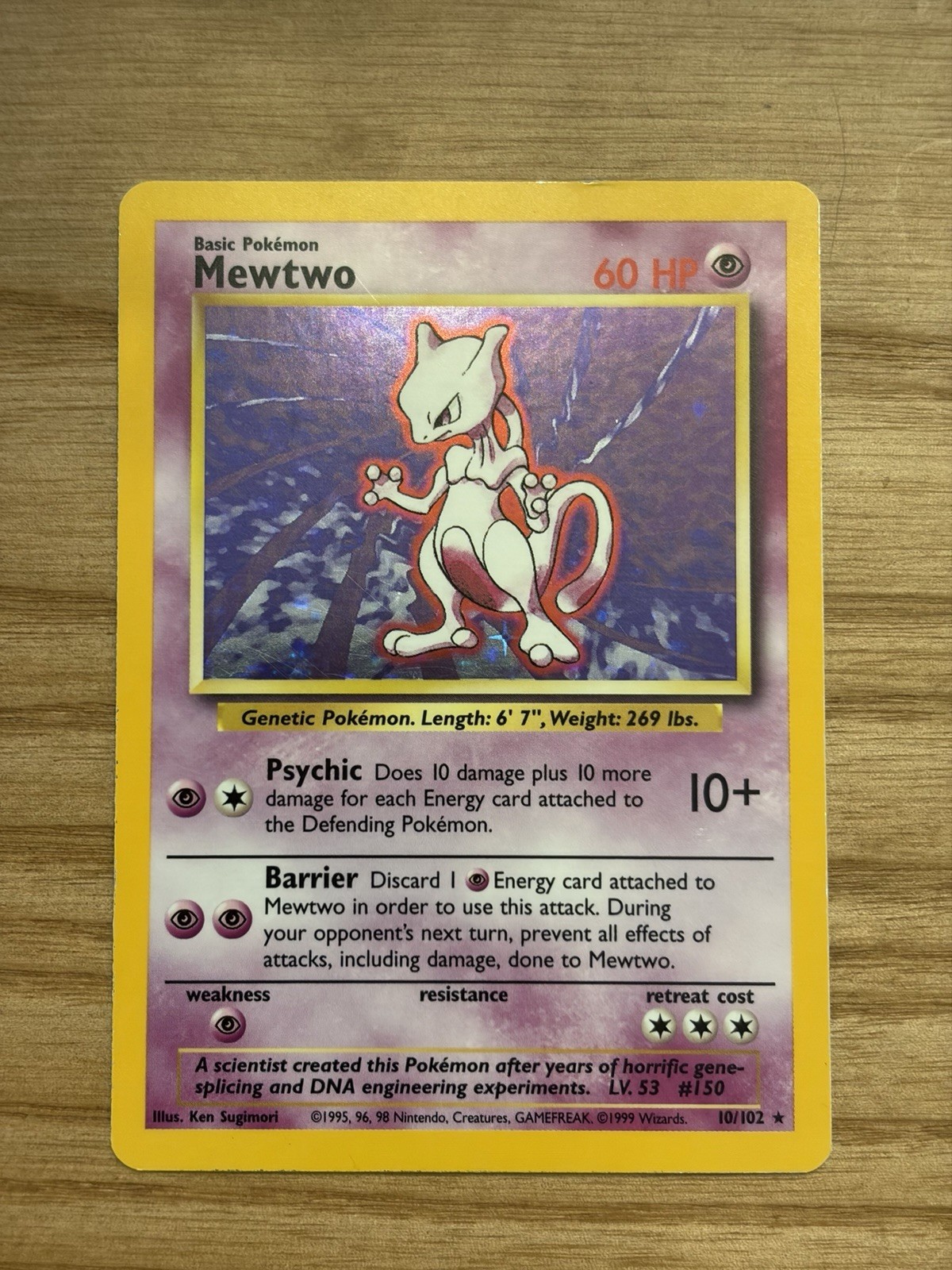 Pokemon TCG Base Set Mewtwo Holo Rare Card 10/102 Vintage WOTC 1999 - NM-
