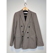 Zara Brown Houndstooth Double Breasted Blazer Jacket M Checkered Plaid Boyfriend