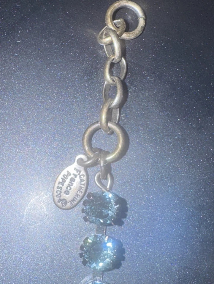 Pulsera Tenis Catherine Popesco Francia Cristal Azul Tono Plata con Extensión Foto 4 de 4