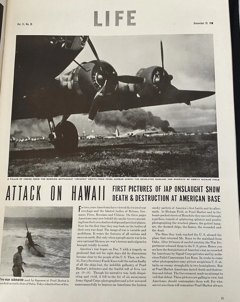 Life Magazine December 29, 1941 some 1st Pictures Pearl Harbor US Aerial Gunner - Image 3 of 4