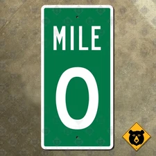 United States mile marker 0 route number highway road sign 12x24