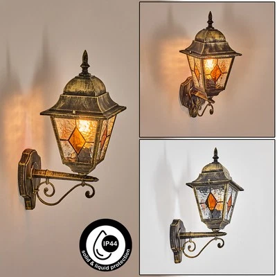 HOFSTEIN Lámpara de pared exterior retro vintage en dorado/negro, metal vidrio, lámpara de pared exterior IP44