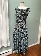 Nine West Size Small S Blue Black Fall Floral Maxi Dress Sleeveless Tank Dress