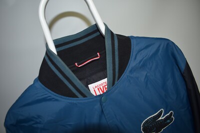 Lacoste Live Vintage Big Crocodile Logo Blue Varsity Bomber Jacket