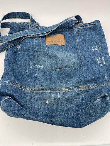 Bolso de Mano American Eagle AE Destroyed Distressed Hippie Boho Playa Viaje Denim - Imagen 2 de 4