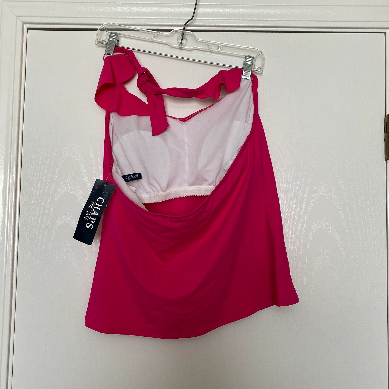 chaps bathing suit top size 16D pink fushia ruffle built in bra halter