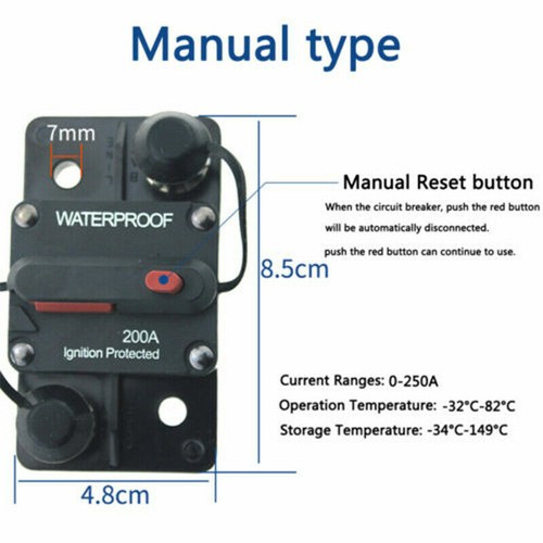 Interruttore Fusibile Reset Impermeabile 30-300A Per Auto, Barca, DC 12V-48V - UK
