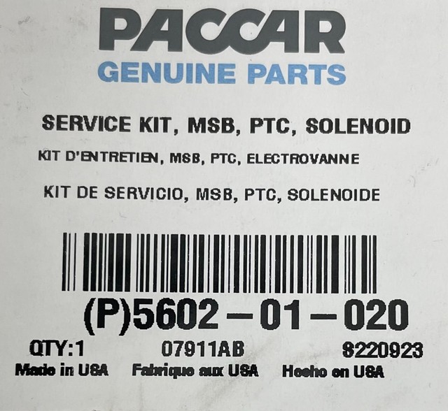 5602-01-020 PACCAR MSB PTC BASE 1 SERVICE KIT. AIR/ELECTRIC SOLENOID ...