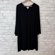 Susan Graver Liquid Knit Stretch Bell Sleeve Shift Dress Black Size Large