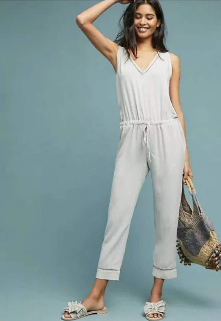 Anthropologie Cloth Stone Juliana Jumper in Green Cropped Jumpsuit Size M
