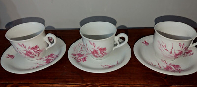 Moritz Zdekauer MZ Czechoslovakia Porcelain CUP &SAUCER ~ White & Pink Set 3