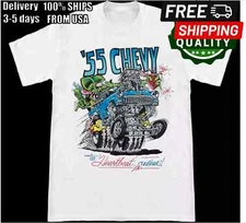 Ed Big Daddy Roth Rat Fink '55 Chevy Hot Rod White Cotton T-Shirt TG9032