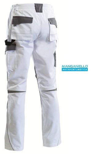Pantalone da lavoro multitasche bianco grigio canvas officina imbianchino |  eBay