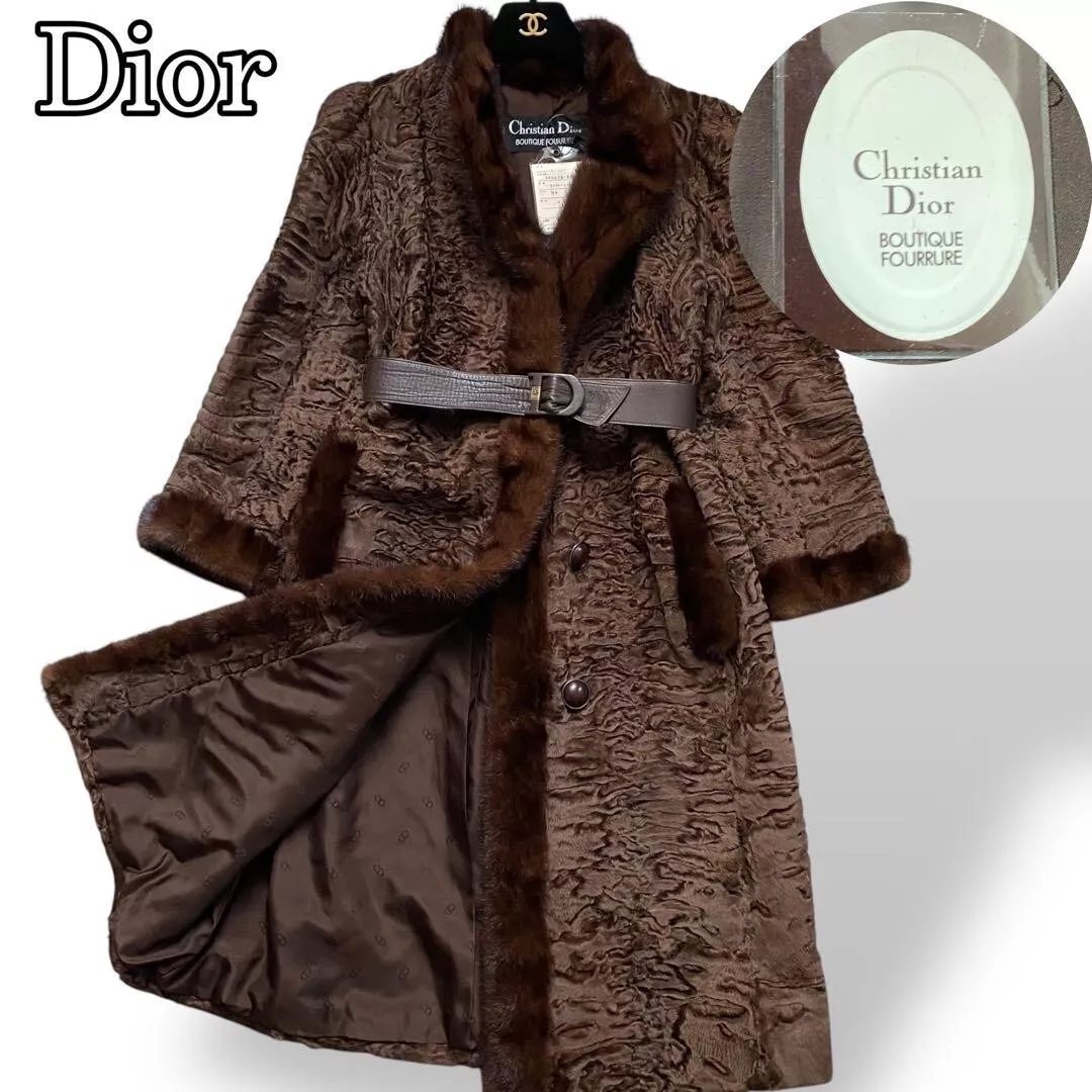 Manteau long fourrure vison CHRISTIAN DIOR avec ceinture taille L
