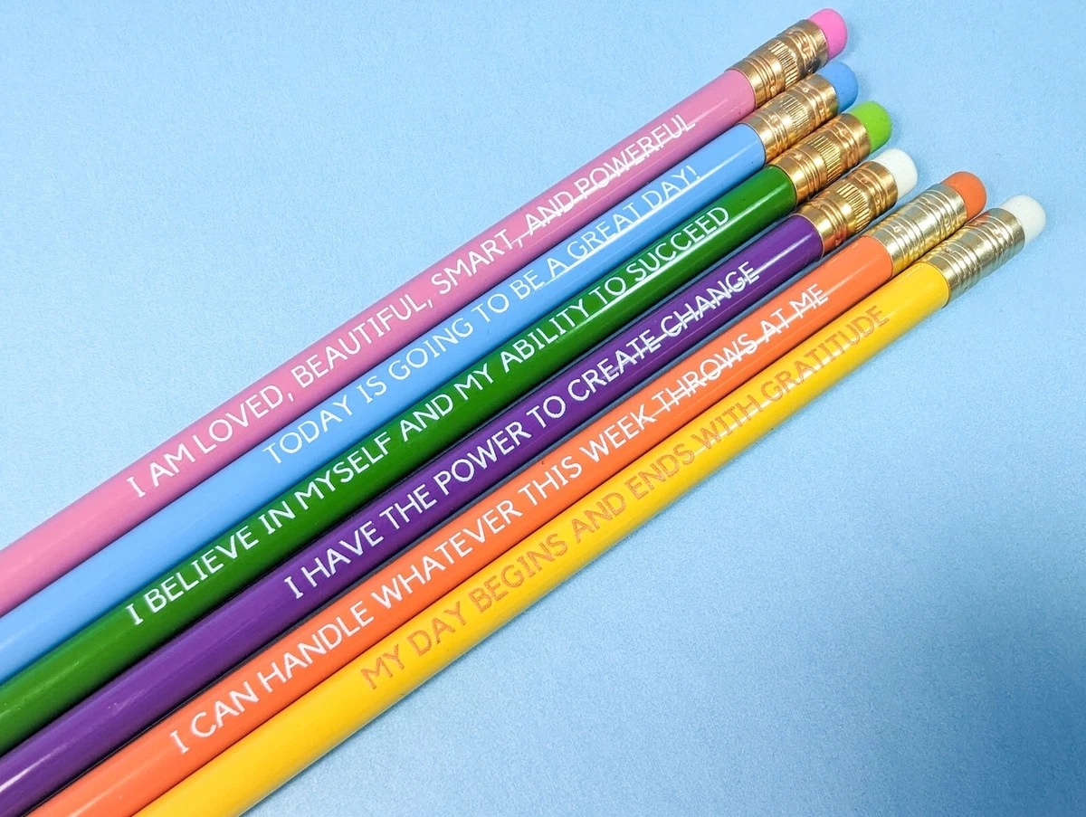 Positive Affirmation Pencil Set - 6 HB Pencils - Multi-coloured