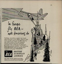 1956 In Europe Fly BEA People Climbing Ladder Boarding Plane VTG Print Ad 2601