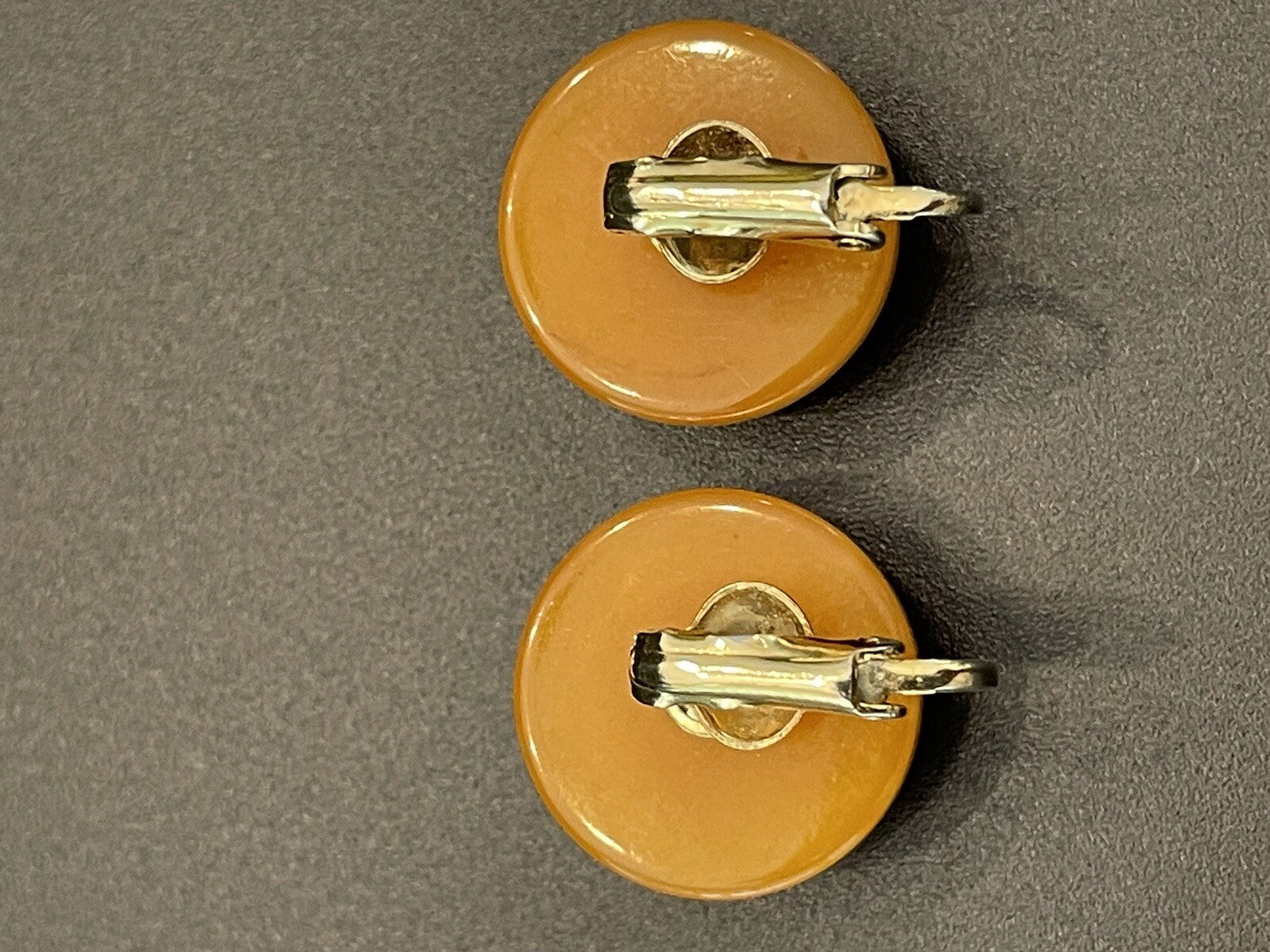 Bakelite Button Earrings Clip-on Butterscotch Ora… - image 3