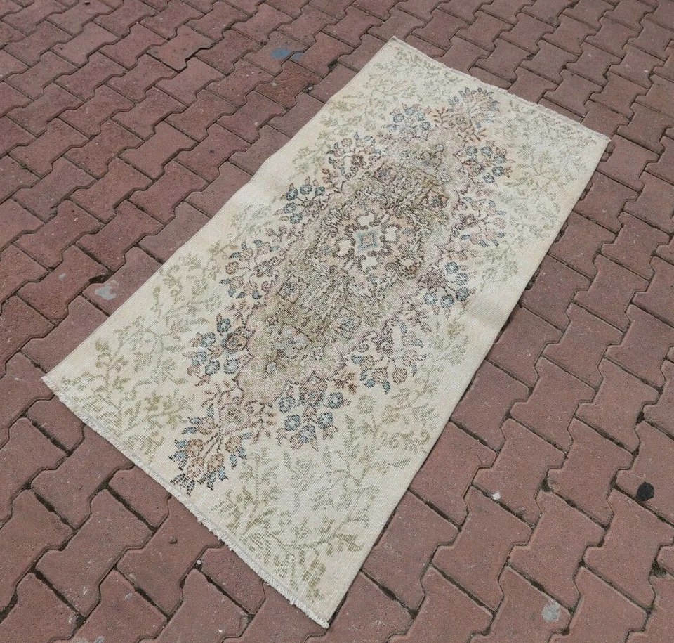 Анатолийский белый ковер турецкий винтажный кочевой восточный ковер ручной вязки 3x6 футов - Изображение 3 из 4