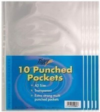Punched Pockets A1 A2 A3  Wallets Clear Multi Punch Sleeves Filing {Tiger}