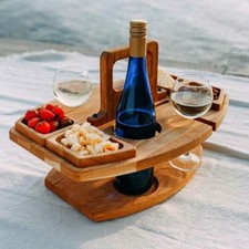 2-in-1 Portable Picnic Table with Wine Glass Rack  Snack Tray for Camping Beach