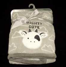 Parents Choice Gray Cloud Mighty Cute Cow Baby Blanket NEW