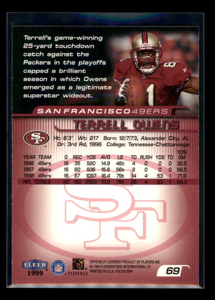 1999 Fleer Focus #69 Terrell Owens - Image 2 of 2