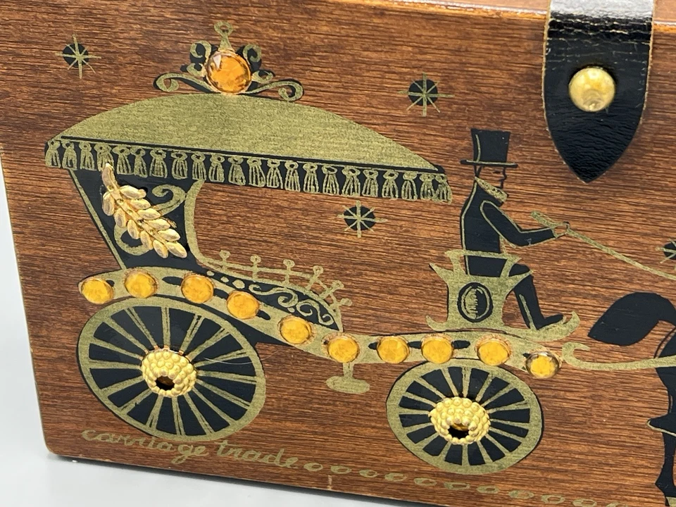 Vintage Anos 60 Madeira Enid Collins Of Texas Caixa Bolsa de Mão Carruagem Comércio 1962 Cavalo - Imagem 4 de 4