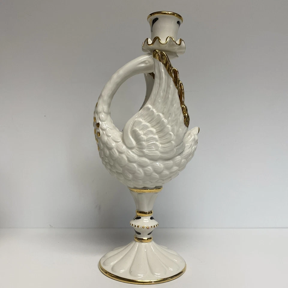 Anthropologie Candelabro CISNE PORTAVELAS Par Pintado a Mano Dorado 11" Italia Nuevo con Etiquetas Foto 3 de 4