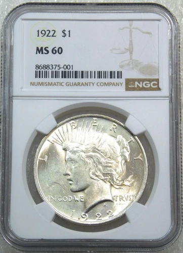 1922 Peace Silver Dollar NGC MS60 Frosty White Just Graded New Holder #Z758A