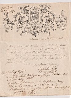 1845 München Pferde Club dekorativer Brief an Hermann von Guttenberg