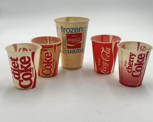 5 VTG Coke Sample Size Cups Wax Paper Diet Cherry Caffeine Free Frozen Comerical