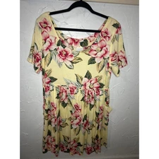 Vintage Moda Intl Yellow Floral Rayon Dress Cottagecore Pockets Midi large