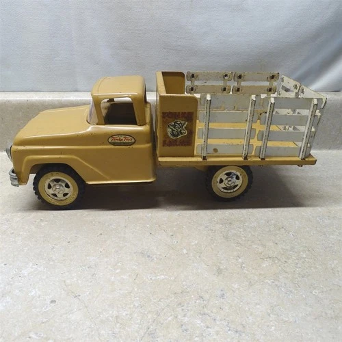 Vintage Tonka Farms Stake Truck, 1961 Pressed Steel, Tan/Beige