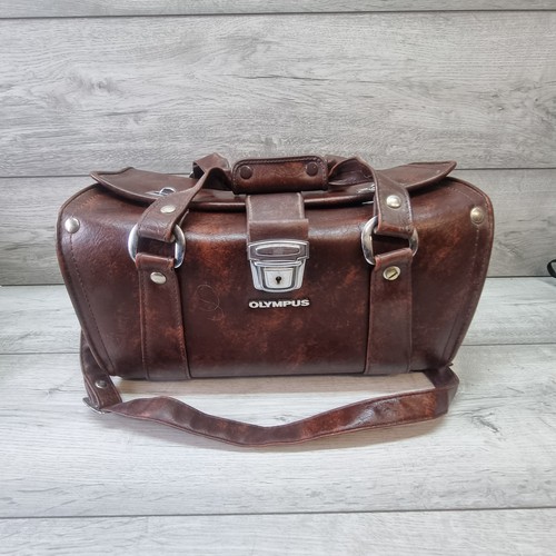 Vintage Olympus Leather Camera Camcorder Bag Shoulder Carry Hard Case Japan
