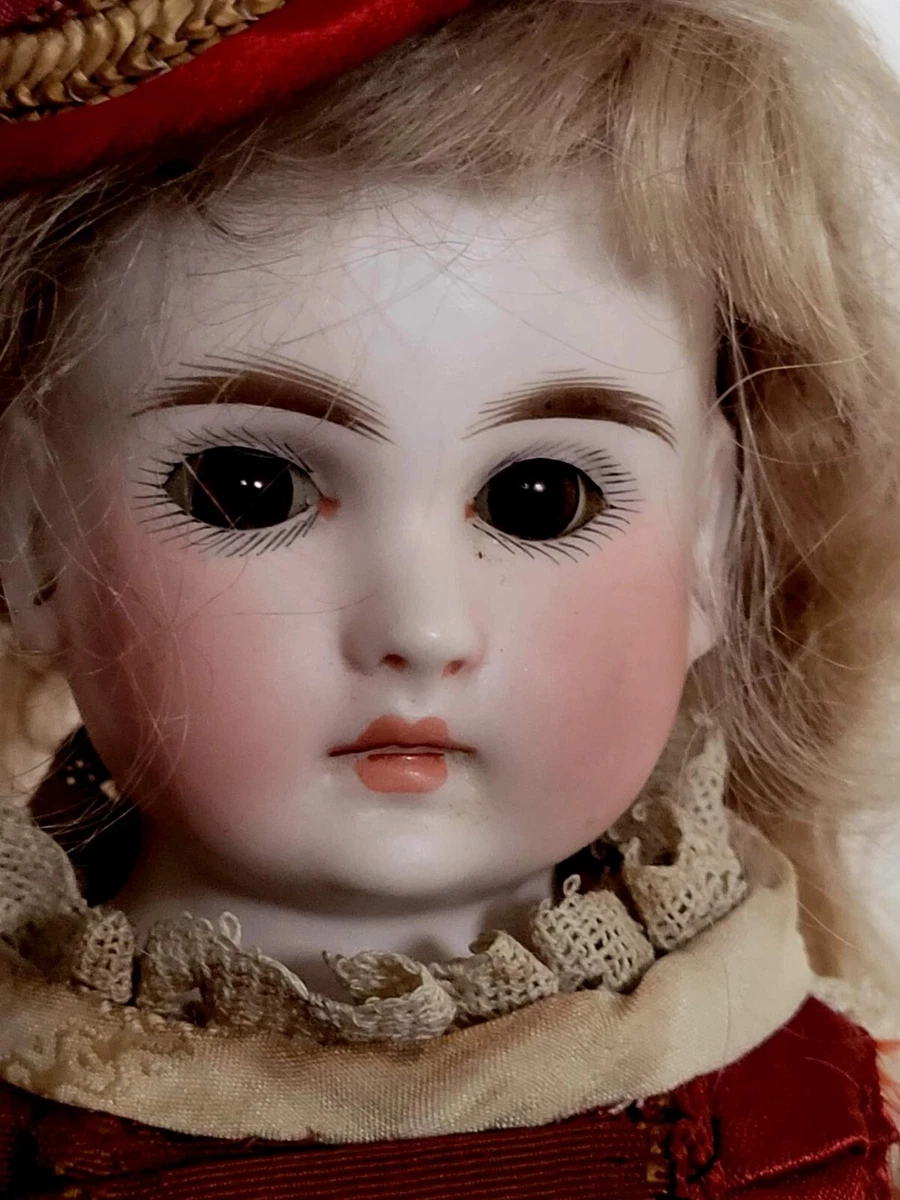Antique doll leather body porcelain head hotsell