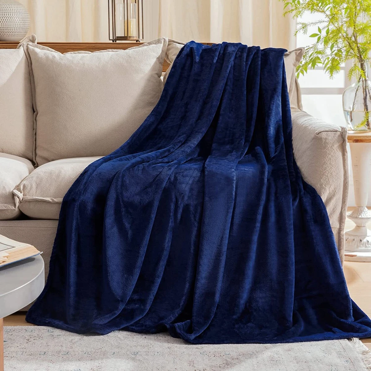 Fleece Blanket Plush Throw Blanket Navy Blue(50 by 60 Inches),Super Soft  Fuzzy C