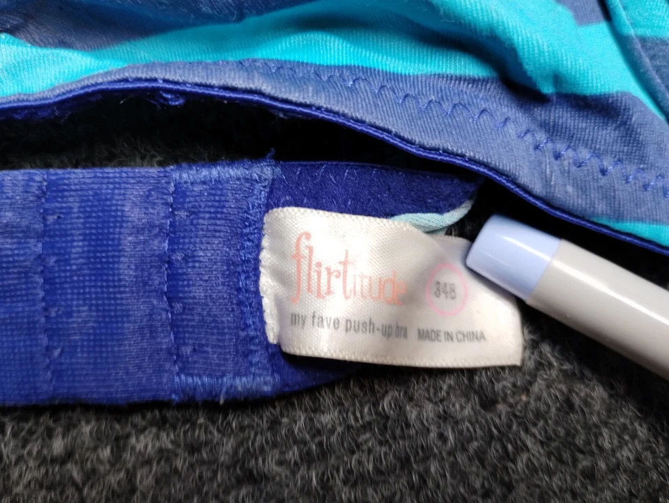 Sujetador Flirtitude para mujer 34B azul a rayas con aros FavePush Up Foto 3 de 3