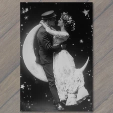 Art Print  Moonlit Embrace Couple Classic Love Nostalgic Starry Night Romantic
