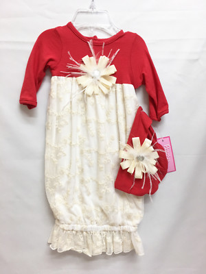 New Red Cream LACE Newborn 1st CHRISTMAS GOWN Outfit & Hat Infant Baby Girl  0-3M | eBay