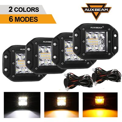 Auxbeam 5'' Flush Mount LED Pod Amber White Strobe LED Cube Fog Driving Lights