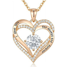 HESHPAWS Love Pendant Necklaces for Women with Birthstone Zirconia