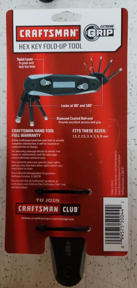 NEW Craftsman 8-PC Extreme Grip Metric Diamond Coated Hex Key Fold-up Tool - Image 2 of 2