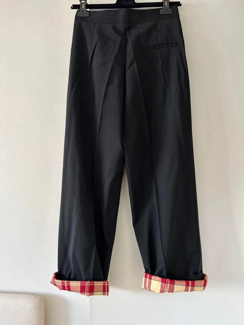 Pantaloni donna Celine roll up tuck fondo Phoebe nero check rosso donna taglia 34!